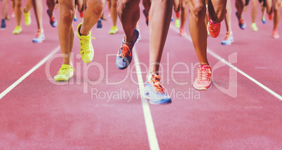 Composite image of close up of sportsman legs running