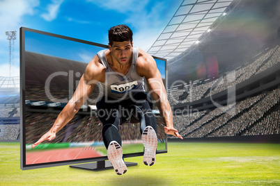 Composite image of front view of sportsman is jumping