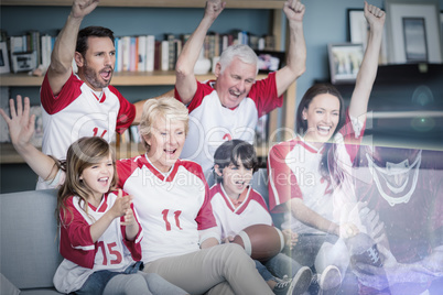 Composite image of family are watching sport on television