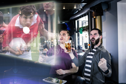 Composite image of friends are watching rugby match