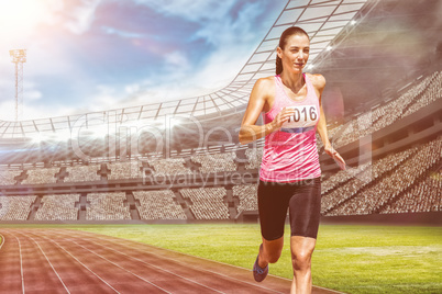 Composite image of athletic woman running against white backgrou