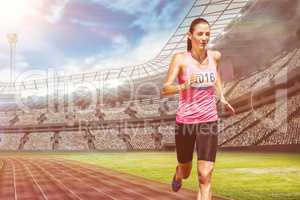 Composite image of athletic woman running against white backgrou