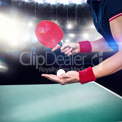 Composite image of female athlete playing ping pong