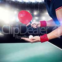 Composite image of female athlete playing ping pong