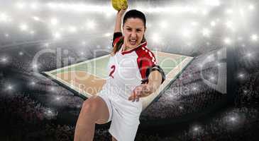 Composite image of sportswoman throwing a ball