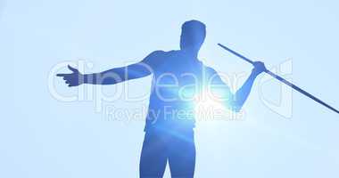 Composite image of rear view of sportsman practising javelin thr