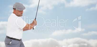 Composite image of golf player taking a shot