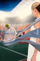 Composite image of athlete playing tennis