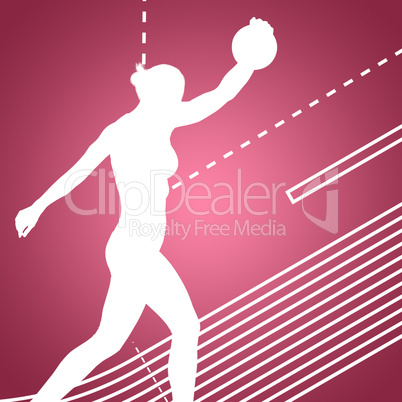Composite image of side view of sporty woman preparing her discu