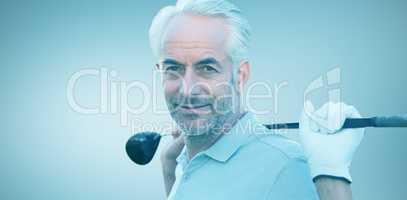 Composite image of view of a man playing golf