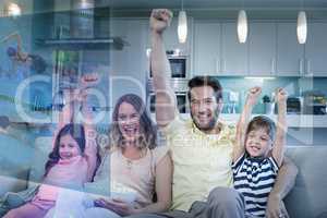 Composite image of family are watching swimming on television