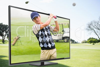 Composite image of man playing golf