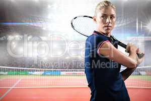 Concentrated sportswoman playing tennis