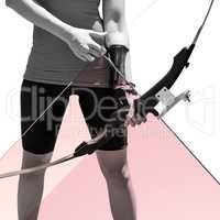 Composite image of focus on sportswoman holding an bow