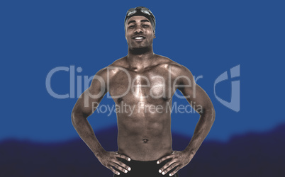 Composite image of swimmer smiling and posing