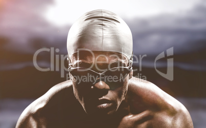 Composite image of swimmer ready to dive