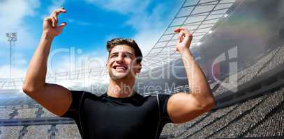 Composite image of portrait of happy sportsman