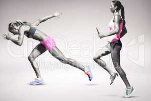 Composite image of sporty woman running