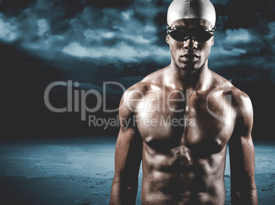 Composite image of swimmer ready to dive