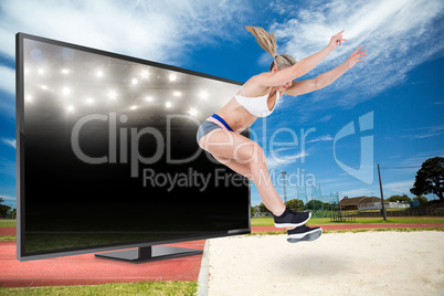 Composite image of female athlete jumping