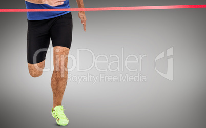 Composite image of athlete feet running on white background