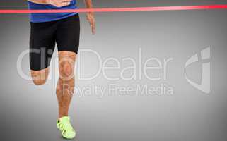 Composite image of athlete feet running on white background