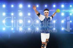 Composite image of portrait of sportsman throwing a ball