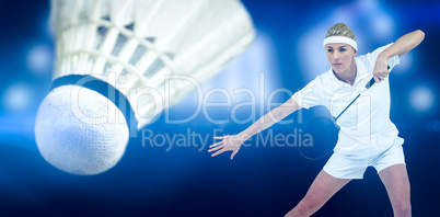 Composite image of badminton player playing badminton