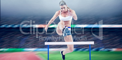 Composite image of female athlete jumping