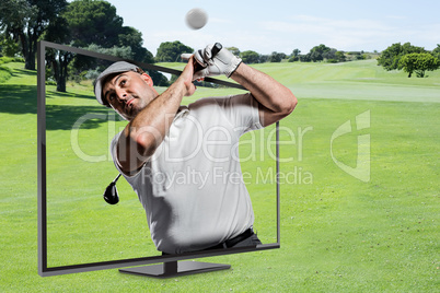 Composite image of portrait of golf player taking a shot