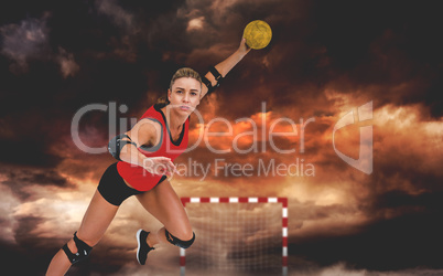 Composite image of female athlete throwing handball