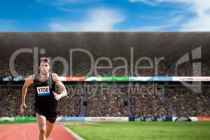 Composite image of fit man running against white background