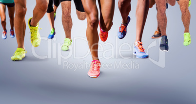 Composite image of close up of sportsman legs running on a white