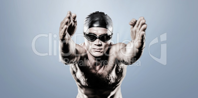 Composite image of swimmer preparing to dive