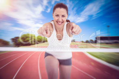 Composite image of female athlete posing on white background