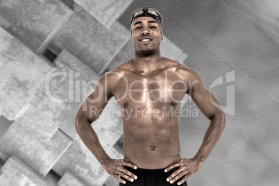 Composite image of swimmer smiling and posing