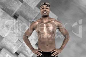 Composite image of swimmer smiling and posing