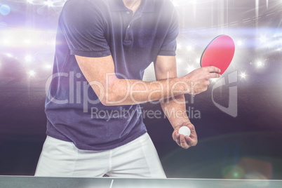 Composite image of mid section of athlete man playing table tenn