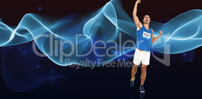 Composite image of male athlete posing after victory