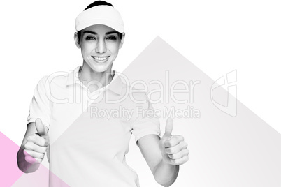 Composite image of female athlete showing thumbs up