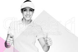 Composite image of female athlete showing thumbs up