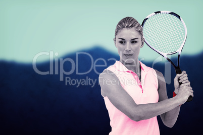 Composite image of sportswoman waiting a tennis ball