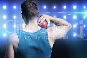 Composite image of rear view of sportsman practising shot put