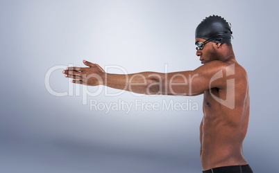 Composite image of swimmer ready to dive