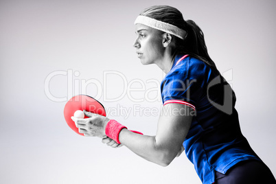 Composite image of female athlete playing ping pong