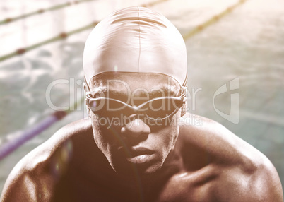 Composite image of swimmer ready to dive