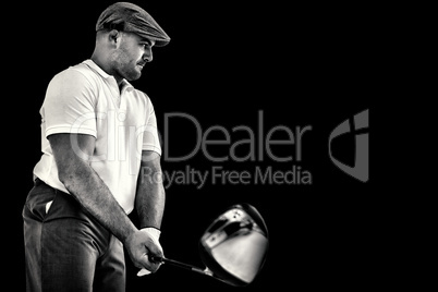 Composite image of golf player taking a shot