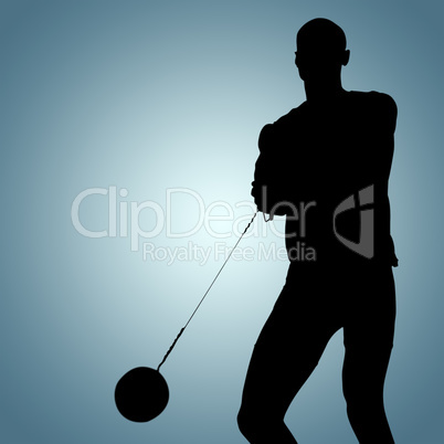Composite image of sporty man playing at hammer throw