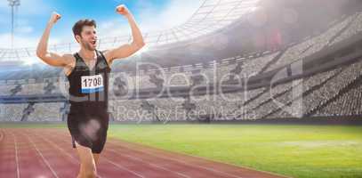 Composite image of sportsman celebrating his victory