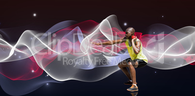 Composite image of sportsman practising the shot put